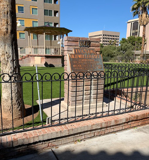 A color snapshot of the marker, with a gazebo in the background.